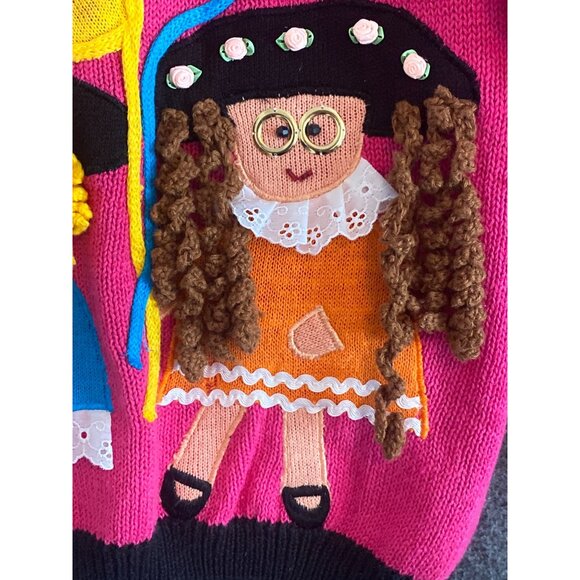 Vintage Wee Spree Girls Pink Sweater With Doll Appliqués & Balloon Design 10/12 - Picture 9 of 13